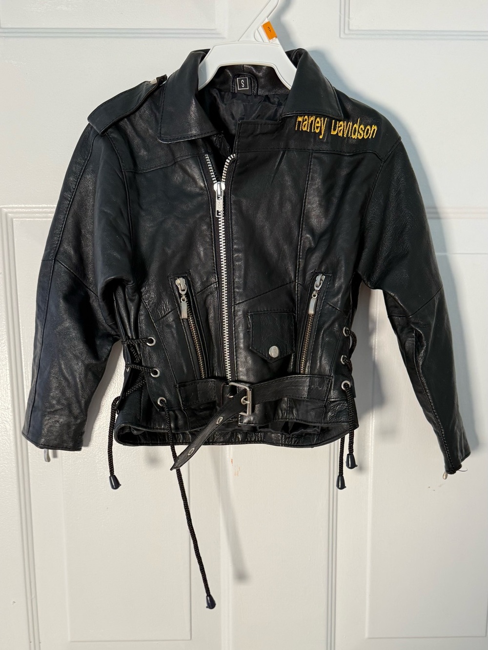 Vintage Kids Harley Davidson Eagle Leather Biker Jacket 3T S